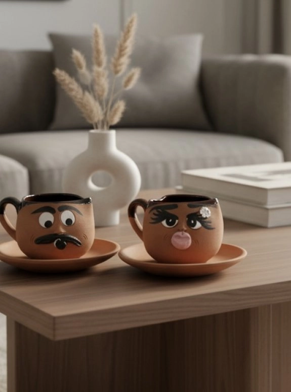 2’Li El Yapımı Çömlek Fincan