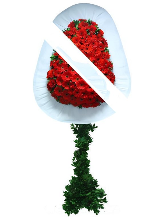 Ayaklı Sepet Kırmızı Çiçekli Çelenk